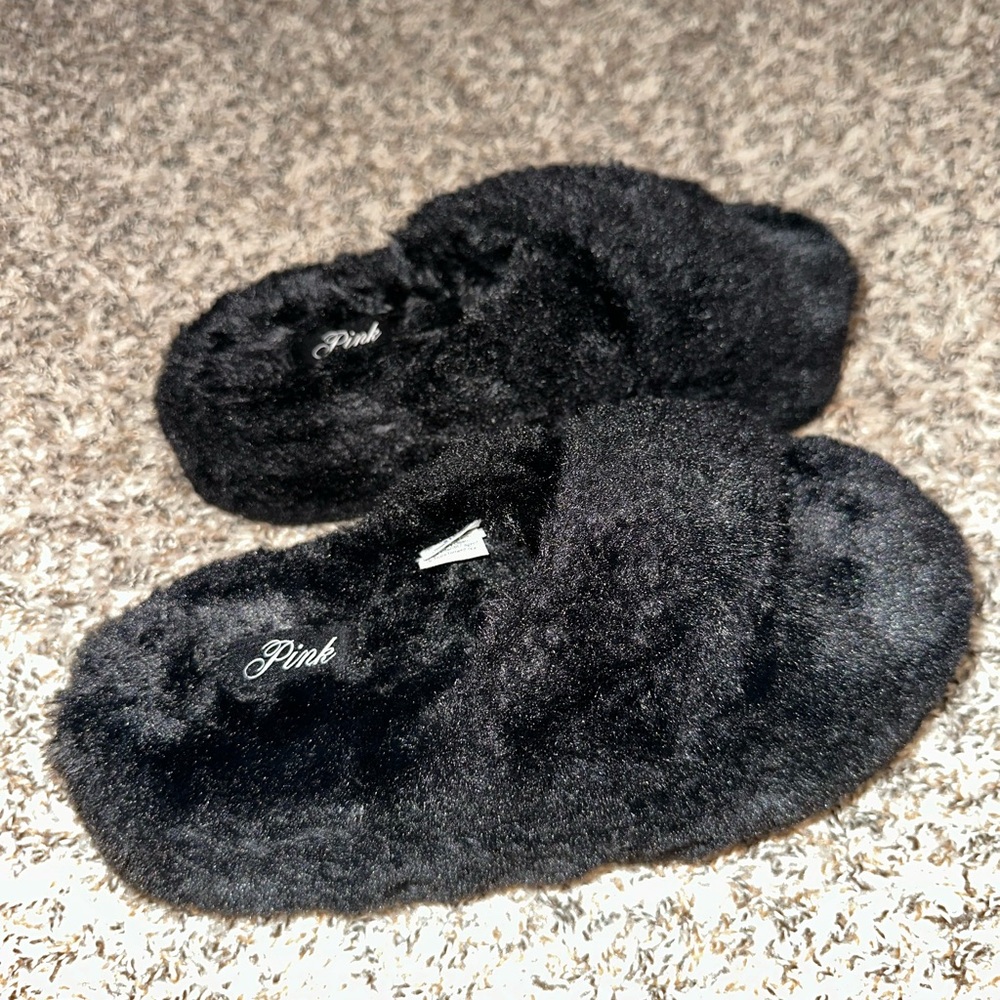 Pink Victoria’s Secret Faux Fur Platform Slippers